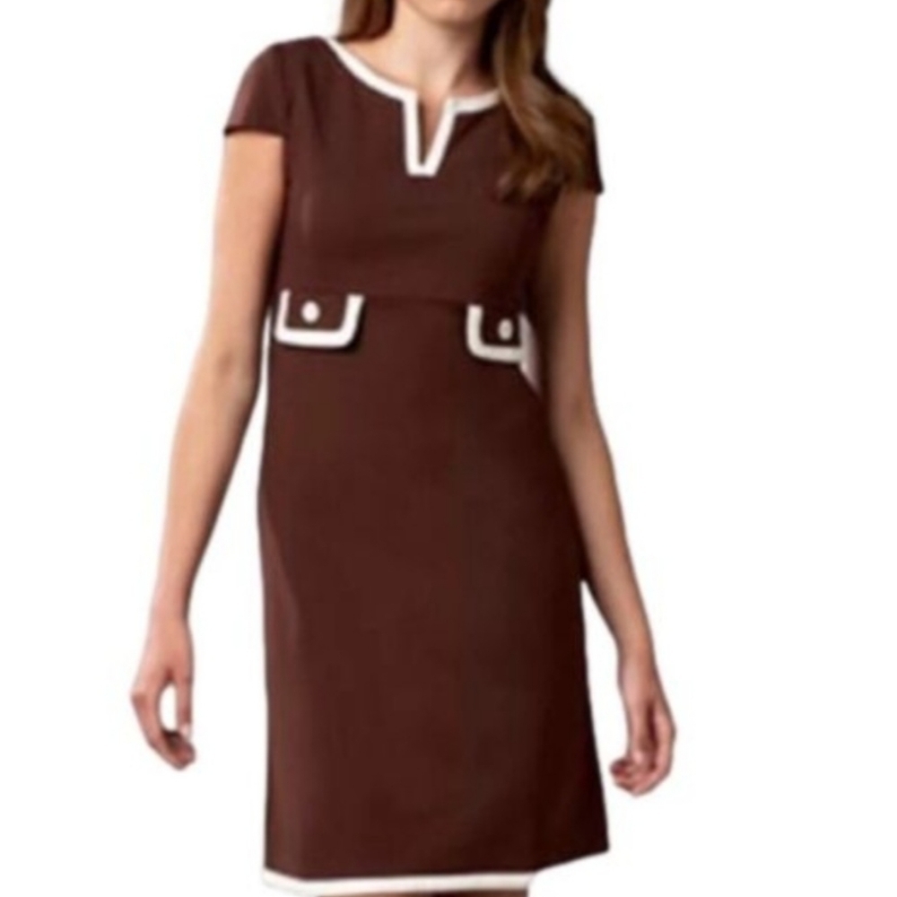 LILLY PULITZER SHORT COLOR BLOCKING CHOCOLATE BROWN‎ A LINE DRESS SIZE 8